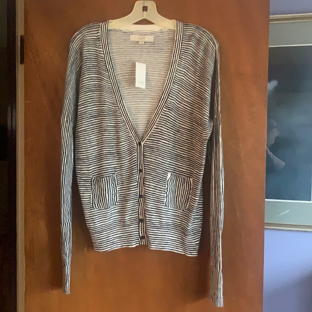 LOFT Black and White Striped Cardigan